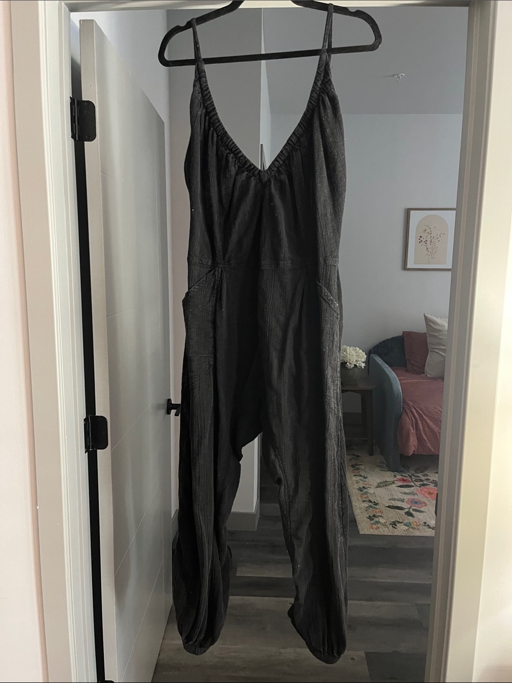 Free People • Women's Black V-Neck Sleeveless Jumpsuit with Pockets
